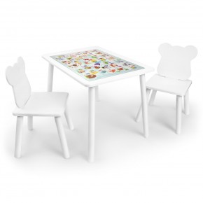 Детский комплект стол и два стула Мишка Rolti Baby с накладкой Алфавит (белая столешница/белое сиденье/белые ножки) в Кургане - kurgan.ok-mebel.com | фото