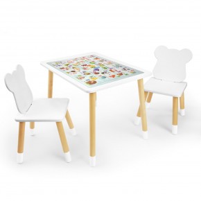Детский комплект стол и два стула Мишка Rolti Baby с накладкой Алфавит (белая столешница/белое сиденье/береза ножки) в Кургане - kurgan.ok-mebel.com | фото
