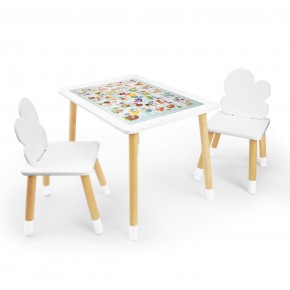 Детский комплект стол и два стула Облачко Rolti Baby с накладкой Алфавит (белая столешница/белое сиденье/береза ножки) в Кургане - kurgan.ok-mebel.com | фото