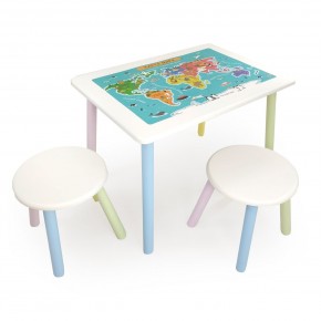 Детский комплект стол и два табурета круглых с накладкой Детский мир (Белый, Белый, Цветной) в Кургане - kurgan.ok-mebel.com | фото