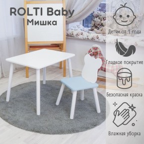 Детский комплект стол и стул «Мишка» Rolti Baby  (голубая столешница/голубое сиденье/белые ножки) в Кургане - kurgan.ok-mebel.com | фото