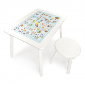 Детский комплект стол и табурет круглый Rolti Baby с накладкой Алфавит (белая столешница/белое сиденье/белые ножки) в Кургане - kurgan.ok-mebel.com | фото