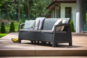 Диван пластиковый Корфу Макс (Corfu love seat max) графит в Кургане - kurgan.ok-mebel.com | фото 3
