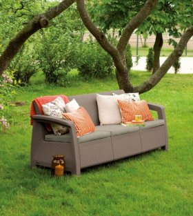 Диван пластиковый Корфу Макс (Corfu love seat max) капучино - песок в Кургане - kurgan.ok-mebel.com | фото 2