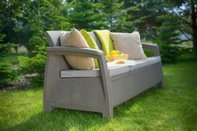 Диван пластиковый Корфу Макс (Corfu love seat max) капучино - песок в Кургане - kurgan.ok-mebel.com | фото 3