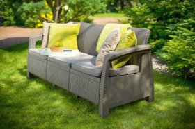 Диван пластиковый Корфу Макс (Corfu love seat max) капучино - песок в Кургане - kurgan.ok-mebel.com | фото 4