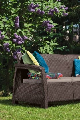 Диван пластиковый Корфу Макс (Corfu love seat max) коричневый в Кургане - kurgan.ok-mebel.com | фото 2