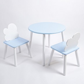 Комплект детский стол КРУГЛЫЙ и два стула ОБЛАЧКО ROLTI Baby (голубая столешница/голубое сиденье/белые ножки) в Кургане - kurgan.ok-mebel.com | фото