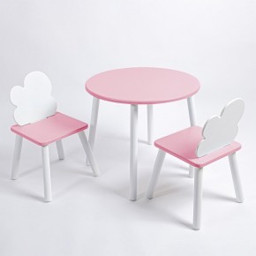 Комплект детский стол КРУГЛЫЙ и два стула ОБЛАЧКО ROLTI Baby (розовая столешница/розовое сиденье/белые ножки) в Кургане - kurgan.ok-mebel.com | фото