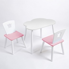 Комплект детский стол ОБЛАЧКО и два стула КОРОНА ROLTI Baby (белая столешница/розовое сиденье/белые ножки) в Кургане - kurgan.ok-mebel.com | фото