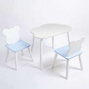 Комплект детский стол ОБЛАЧКО и два стула МИШКА ROLTI Baby (белая столешница/голубое сиденье/белые ножки) в Кургане - kurgan.ok-mebel.com | фото