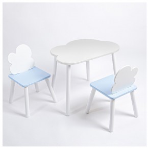Комплект детский стол ОБЛАЧКО и два стула ОБЛАЧКО ROLTI Baby (белая столешница/голубое сиденье/белые ножки) в Кургане - kurgan.ok-mebel.com | фото