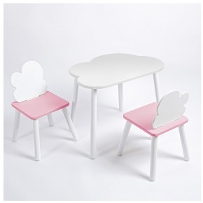 Комплект детский стол ОБЛАЧКО и два стула ОБЛАЧКО ROLTI Baby (белая столешница/розовый сиденье/белые ножки) в Кургане - kurgan.ok-mebel.com | фото