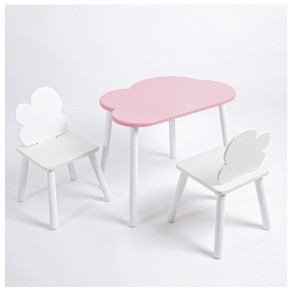 Комплект детский стол ОБЛАЧКО и два стула ОБЛАЧКО ROLTI Baby (розовая столешница/белое сиденье/белые ножки) в Кургане - kurgan.ok-mebel.com | фото