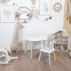 Комплект детский стол ОБЛАЧКО и стул МИШКА ROLTI Baby (белая столешница/белое сиденье/цветные ножки) в Кургане - kurgan.ok-mebel.com | фото