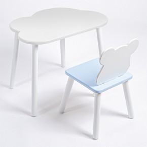 Комплект детский стол ОБЛАЧКО и стул МИШКА ROLTI Baby (белая столешница/голубое сиденье/белые ножки) в Кургане - kurgan.ok-mebel.com | фото