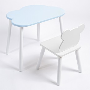 Комплект детский стол ОБЛАЧКО и стул МИШКА ROLTI Baby (голубая столешница/белое сиденье/белые ножки) в Кургане - kurgan.ok-mebel.com | фото