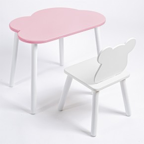 Комплект детский стол ОБЛАЧКО и стул МИШКА ROLTI Baby (розовая столешница/белое сиденье/белые ножки) в Кургане - kurgan.ok-mebel.com | фото