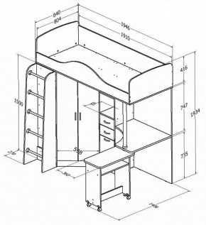 Кровать-чердак "Теремок-1" Дуб молочный/Салатовый в Кургане - kurgan.ok-mebel.com | фото 2