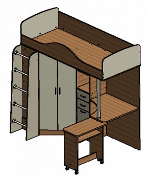 Кровать-чердак "Теремок-1" Дуб молочный/Салатовый в Кургане - kurgan.ok-mebel.com | фото 3