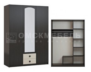 Шкаф 3-х дверный с 2 ящиками с зеркалом Шк51 МС Люсси (венге/дуб девон) в Кургане - kurgan.ok-mebel.com | фото