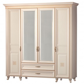 Шкаф для одежды 4-дверный с зеркалом №493 Марлен кремовый белый в Кургане - kurgan.ok-mebel.com | фото