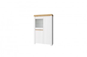 Шкаф с витриной 1V2D, TAURUS, цвет белый/дуб вотан в Кургане - kurgan.ok-mebel.com | фото