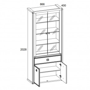 Шкаф с витриной 2V2D1S, MAGELLAN, цвет Сосна винтаж в Кургане - kurgan.ok-mebel.com | фото 2