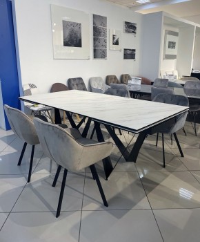 Стол RIETI 200 KL-99 Белый мрамор матовый, итальянская керамика / черный каркас, ®DISAUR в Кургане - kurgan.ok-mebel.com | фото 3