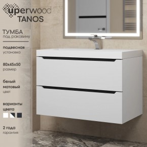 Тумба под раковину Uperwood Tanos 80 см, подвесная, белая/графит в Кургане - kurgan.ok-mebel.com | фото 3