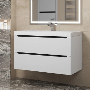 Тумба под раковину Uperwood Tanos 90 см, подвесная, белая/графит в Кургане - kurgan.ok-mebel.com | фото