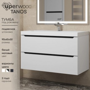 Тумба под раковину Uperwood Tanos 90 см, подвесная, белая/графит в Кургане - kurgan.ok-mebel.com | фото 3